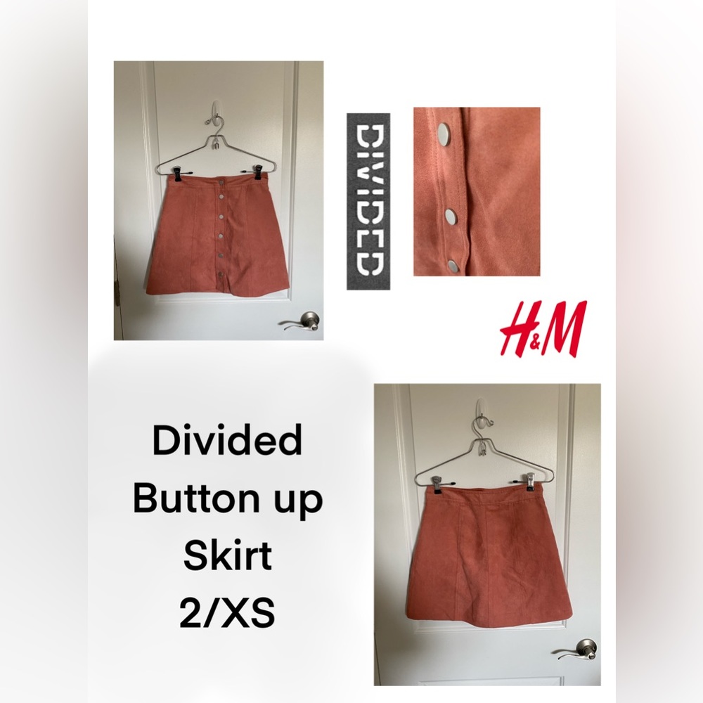 H&M, DIVIDED, BUTTON UP, HIGH WAISTED MINI SKIRT, PEACH